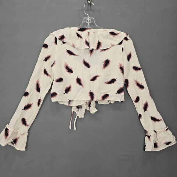 Forever 21 White Crop Top Ruffled V-Neck Long Sleeves Shirt Lightweight Womens S - Picture 3 of 10